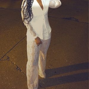 White two piece sheer suit